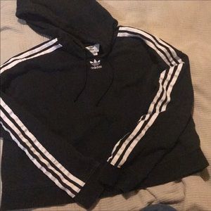 Adidas black cropped hoodie with three stripes